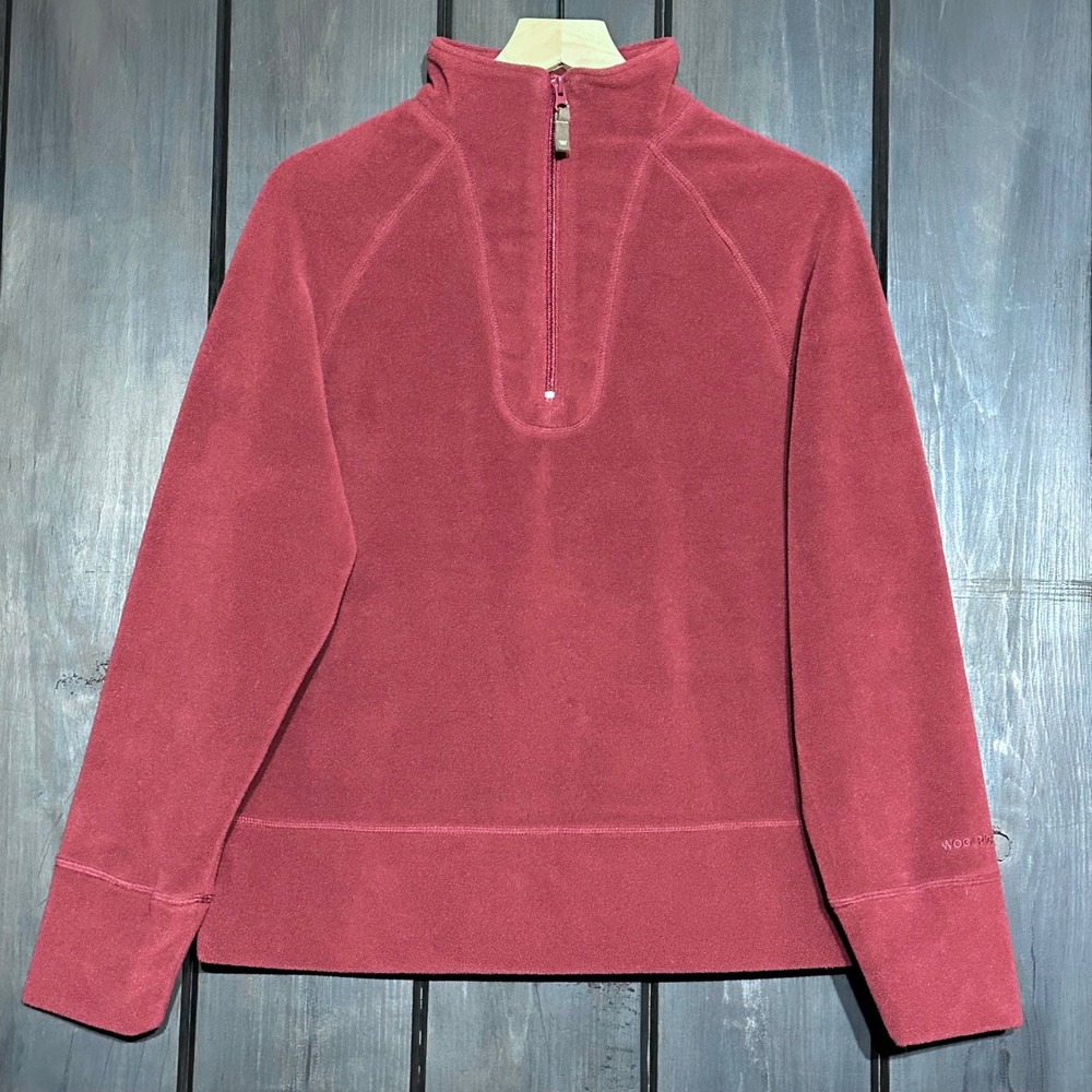 Woolrich Women Medium Fleece Quarter Zip Pullover Sweater Black Cherry Burgundy
